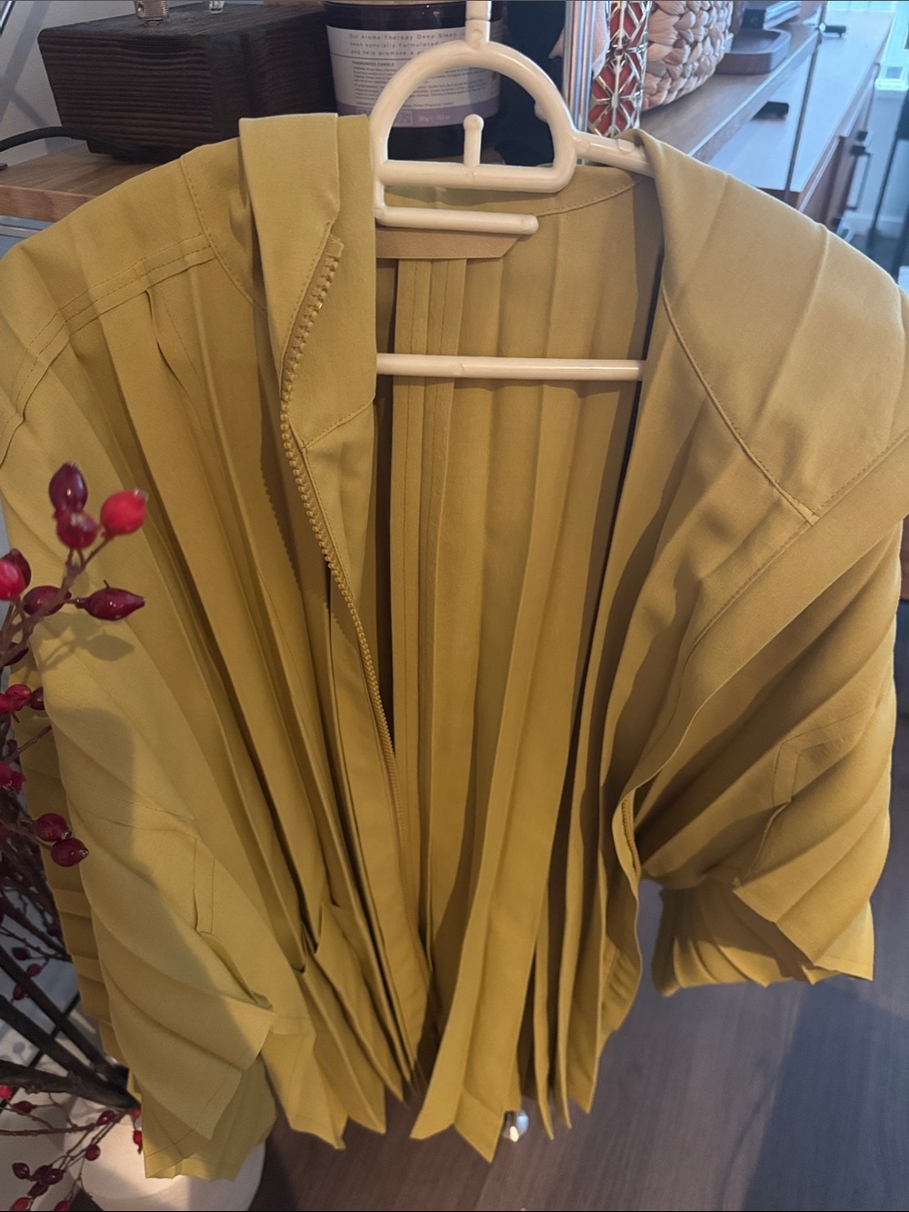 Issey Miyake Pleated Lightweight Hooded Jacket in Olive